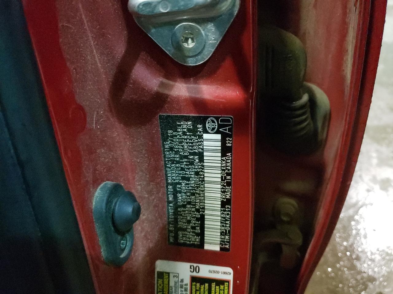 Photo 10 from auction – 2019 TOYOTA COROLLA L with VIN 2T1BURHE6KC148275