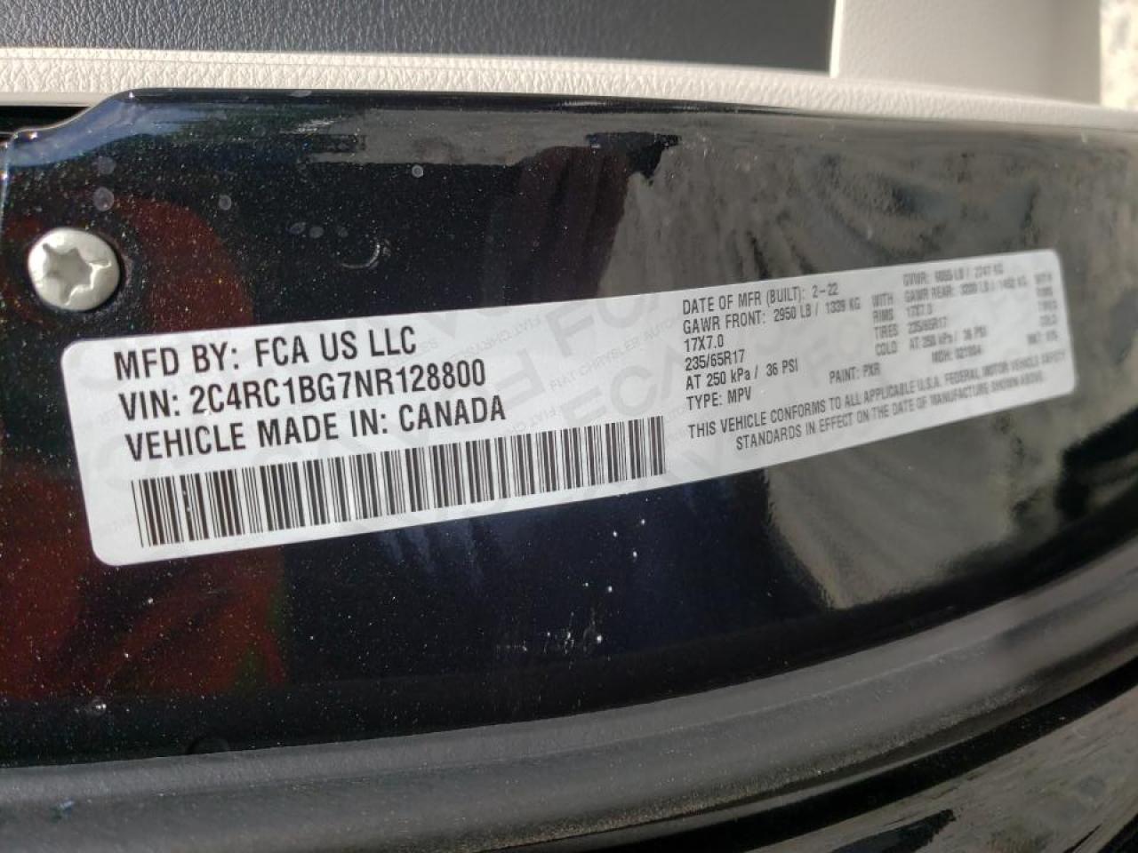Photo 10 from auction – 2022 CHRYSLER PACIFICA with VIN 2C4RC1BG7NR128800