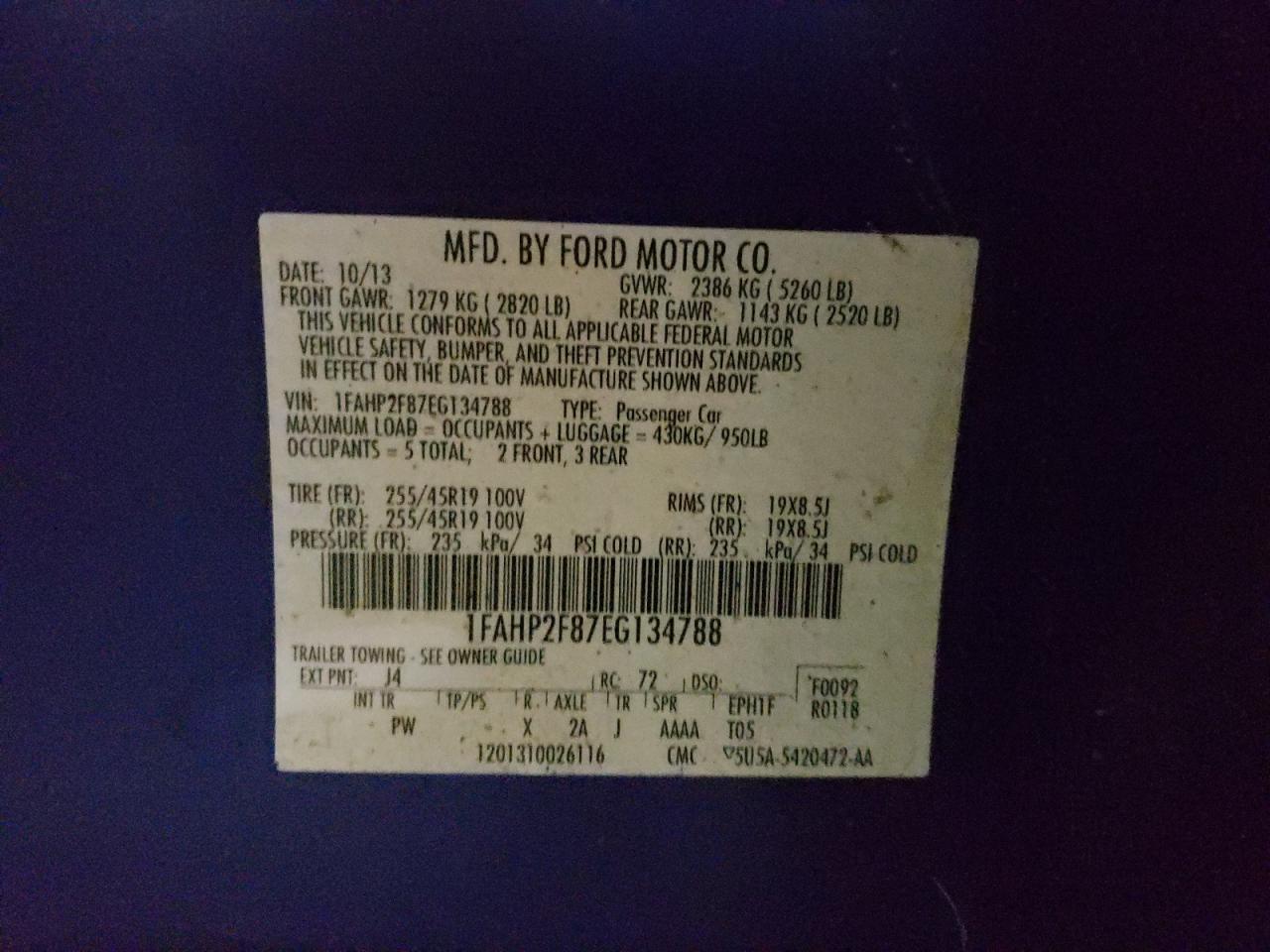 Photo 10 from auction – 2014 FORD TAURUS LIM with VIN 1FAHP2F87EG134788