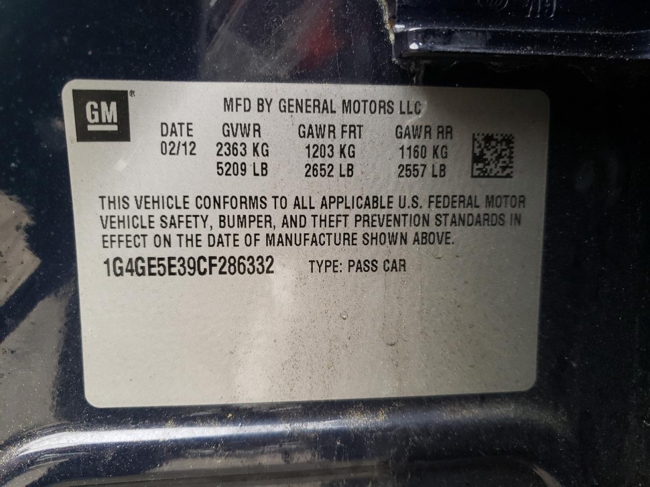 Photo 10 from auction – 2012 BUICK LACROSSE P with VIN 1G4GE5E39CF286332