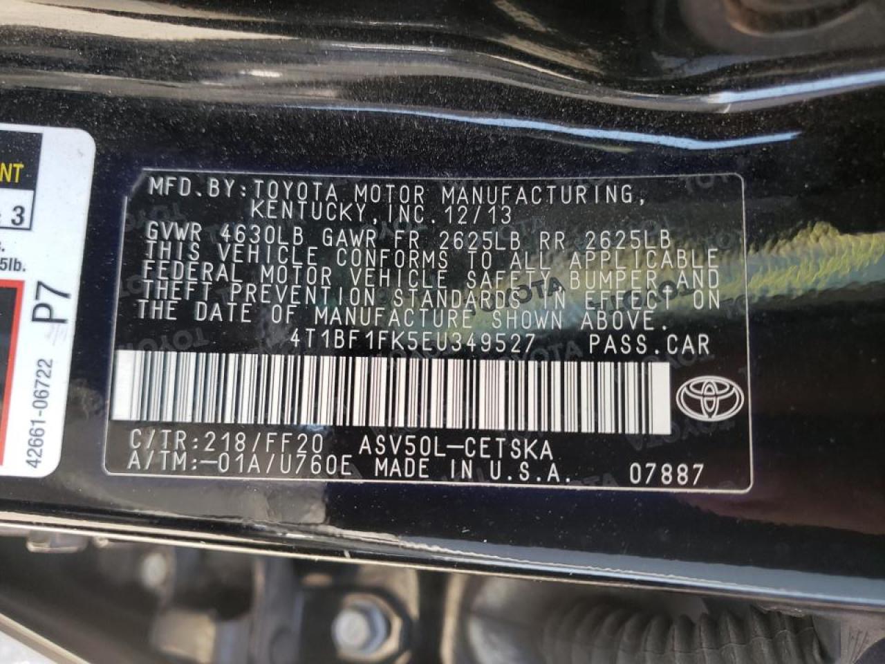 Photo 10 from auction – 2014 TOYOTA CAMRY L with VIN 4T1BF1FK5EU349527