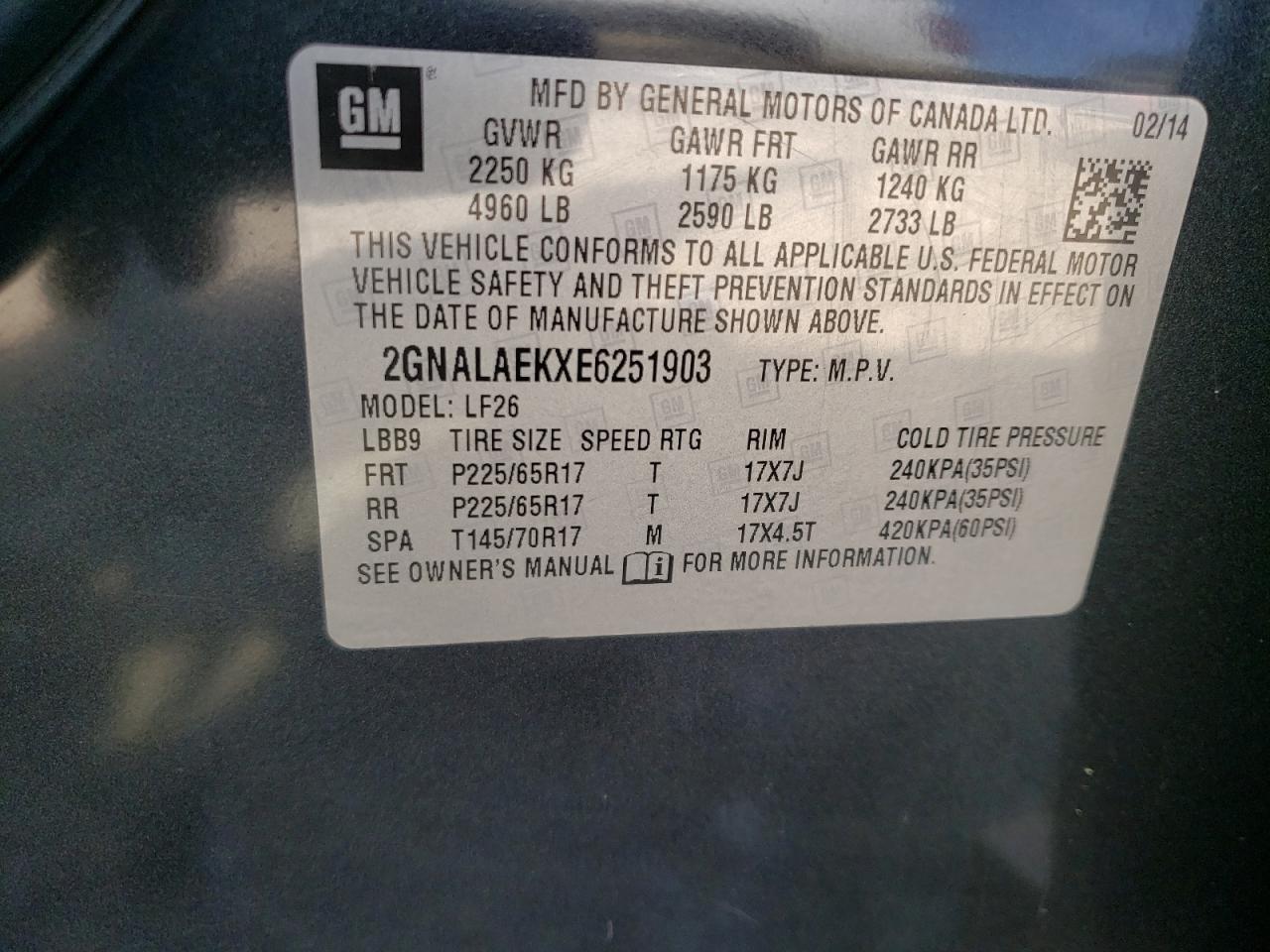 Photo 10 from auction – 2014 CHEVROLET EQUINOX LS with VIN 2GNALAEKXE6251903
