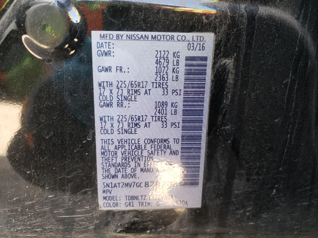 Photo 10 from auction – 2016 NISSAN ROGUE S with VIN 5N1AT2MV7GC828208