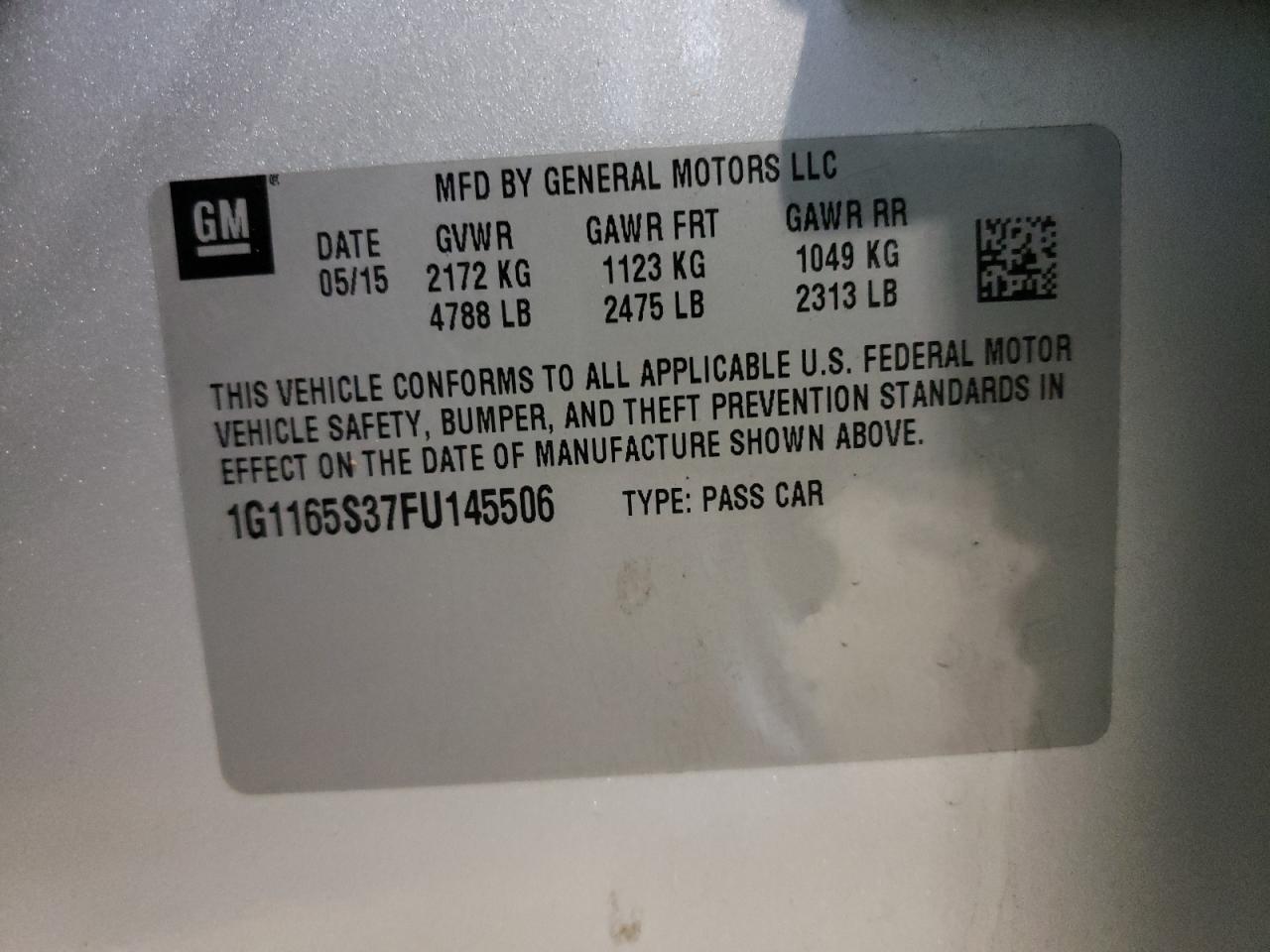 Photo 10 from auction – 2015 CHEVROLET IMPALA LTZ with VIN 1G1165S37FU145506