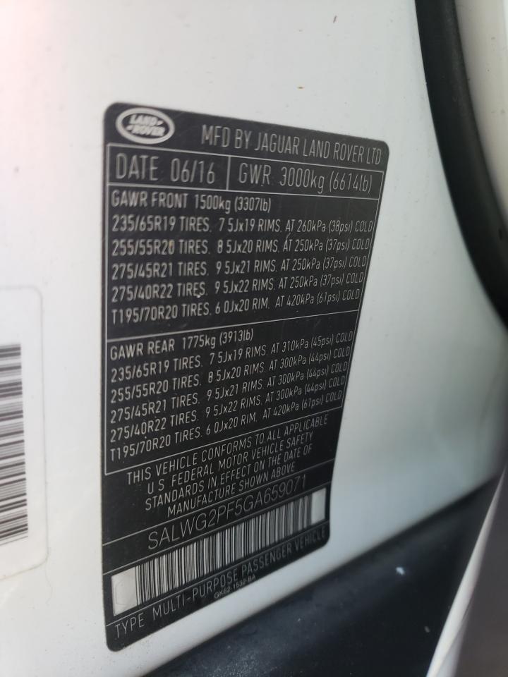 Photo 10 from auction – 2016 LAND ROVER RANGE ROVE with VIN SALWG2PF5GA659071