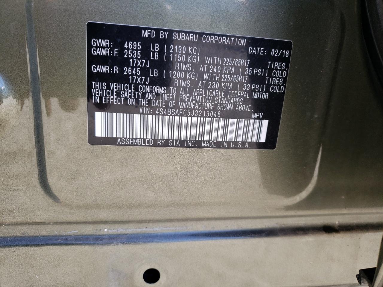 Photo 10 from auction – 2018 SUBARU OUTBACK 2. with VIN 4S4BSAFC5J3313048