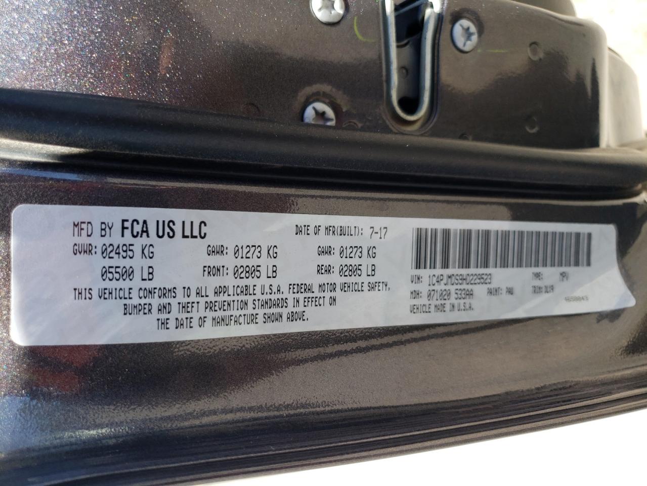 Photo 10 from auction – 2017 JEEP CHEROKEE L with VIN 1C4PJMDS9HD229523