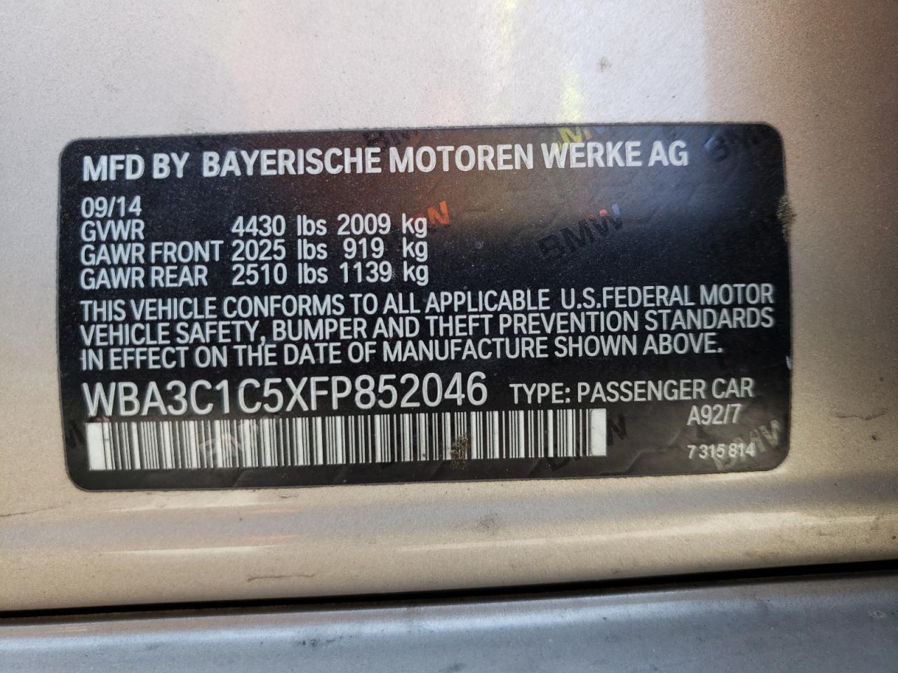 Photo 10 from auction – 2015 BMW 328 I SULE with VIN WBA3C1C5XFP852046