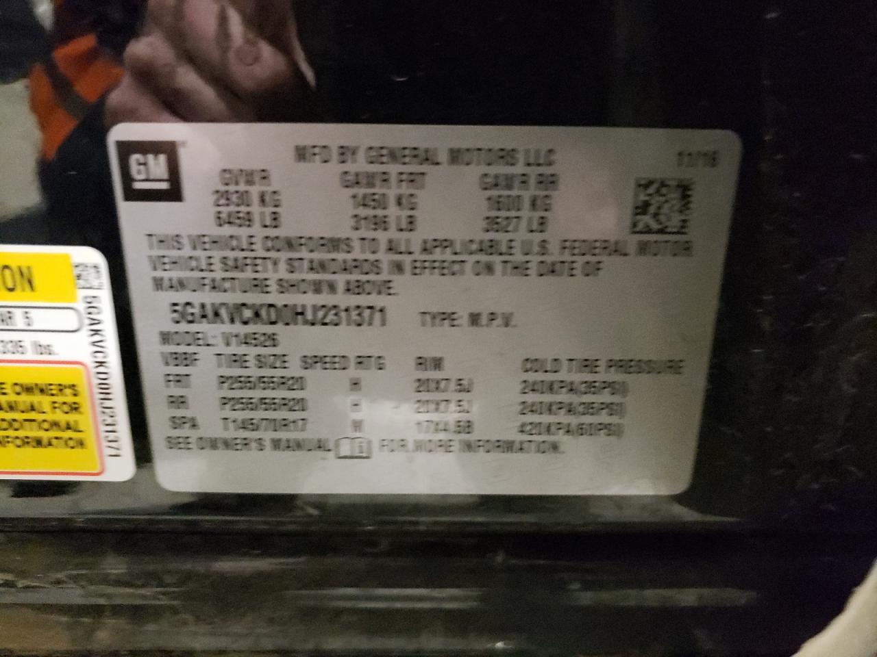 Photo 10 from auction – 2017 BUICK ENCLAVE with VIN 5GAKVCKD0HJ231371