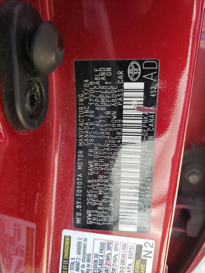 Photo 10 from auction – 2005 TOYOTA COROLLA CE with VIN 2T1BR32E25C408389