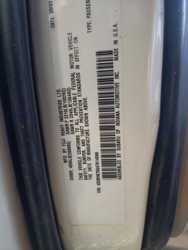 Photo 10 from auction – 2004 SUBARU LEGACY OUT with VIN 4S3BH675047614596