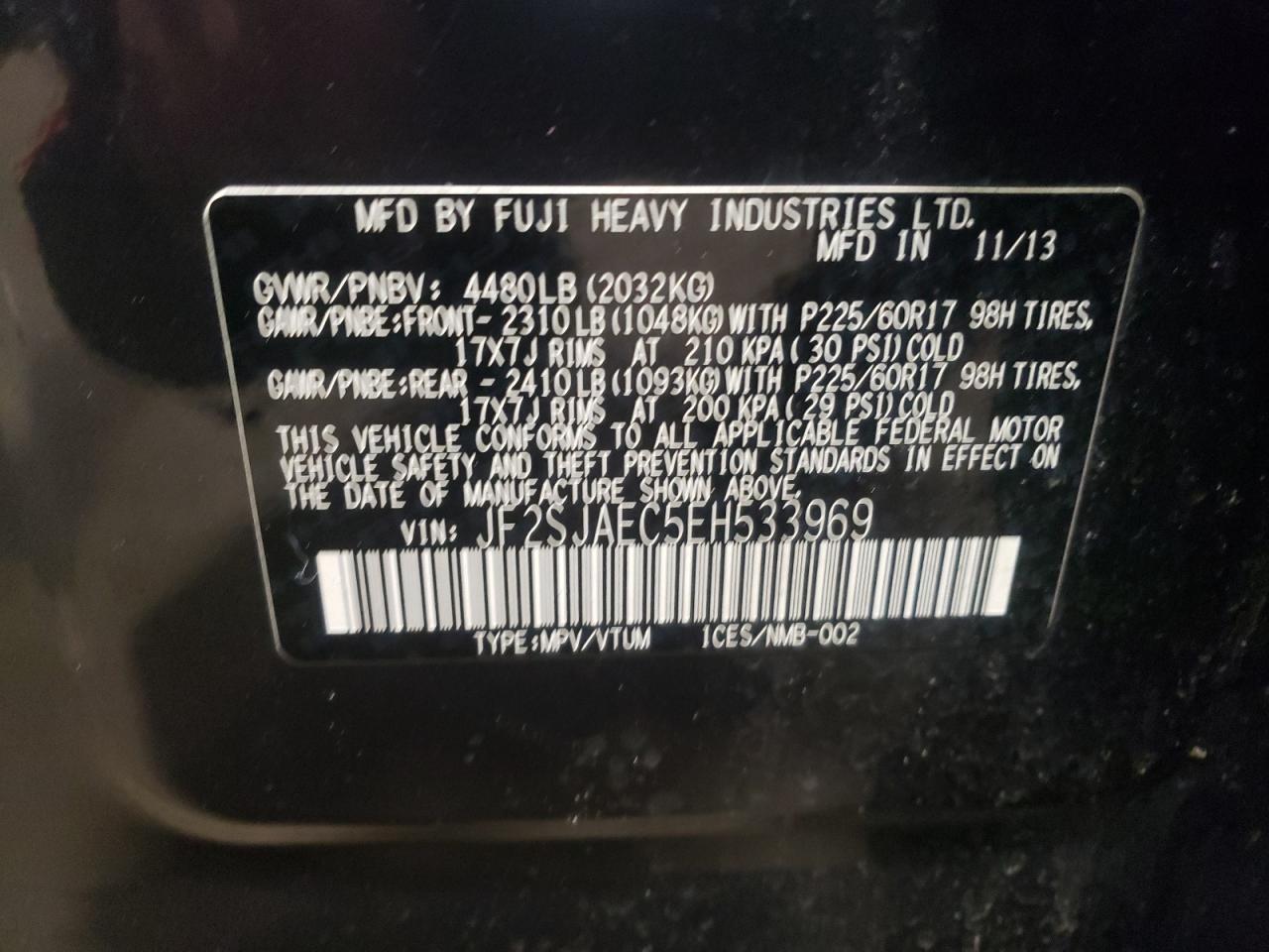 Photo 10 from auction – 2014 SUBARU FORESTER 2 with VIN JF2SJAEC5EH533969