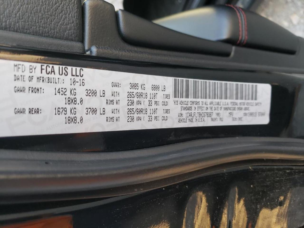 Photo 10 from auction – 2017 JEEP GRAND CHER with VIN 1C4RJFLT8HC678387