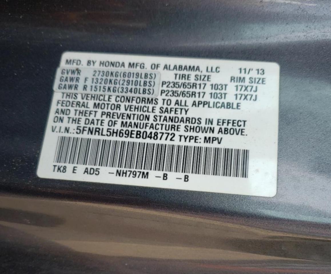 Photo 10 from auction – 2014 HONDA ODYSSEY EX with VIN 5FNRL5H69EB048772