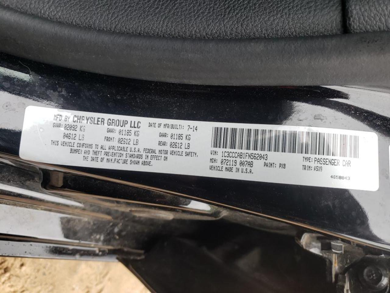 Photo 10 from auction – 2015 CHRYSLER 200 LIMITE with VIN 1C3CCCAB1FN562043