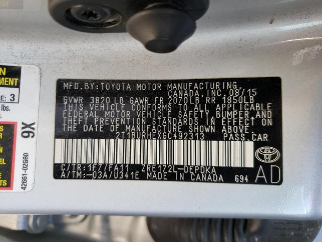 Photo 10 from auction – 2016 TOYOTA COROLLA L with VIN 2T1BURHEXGC492313