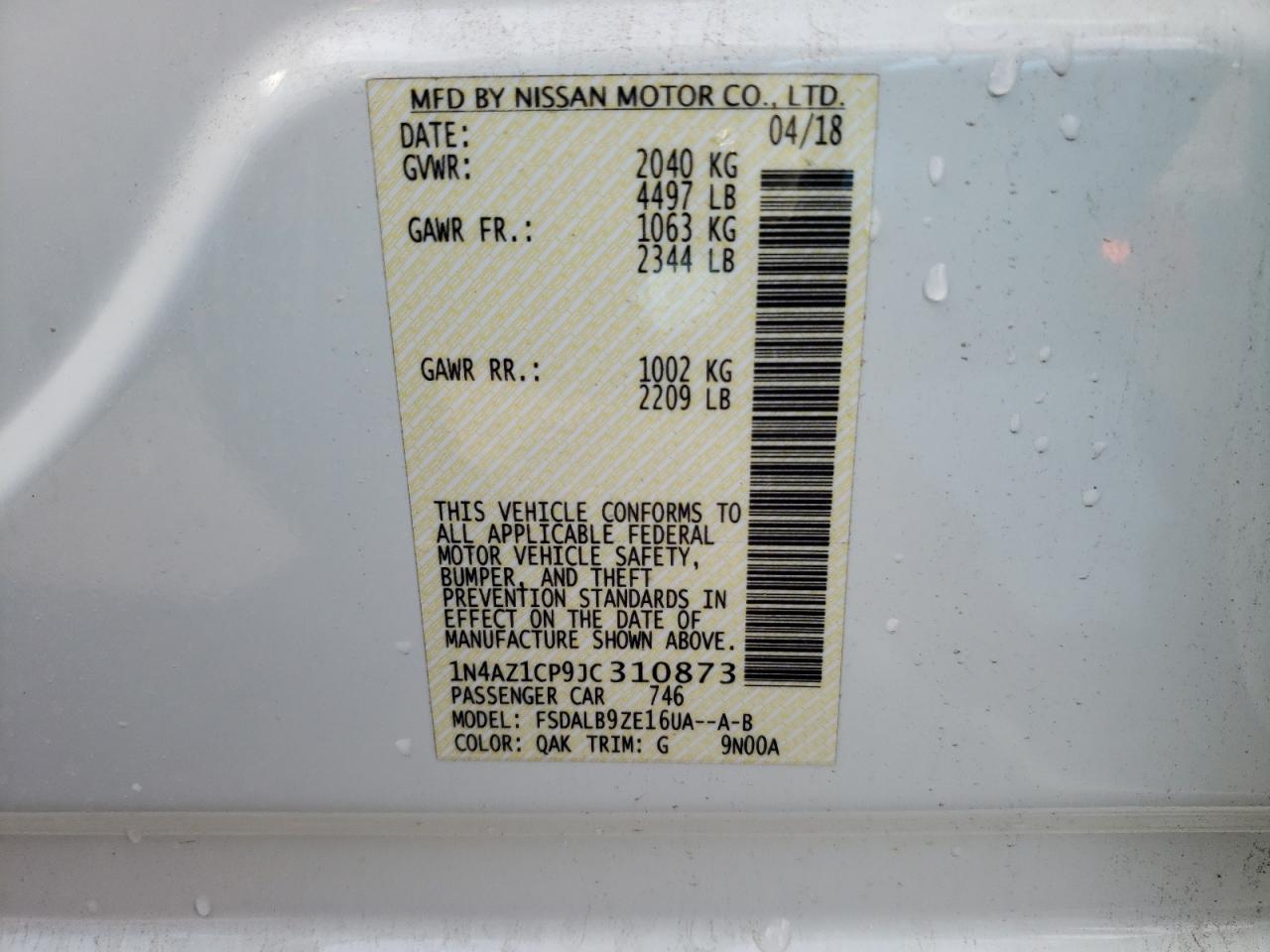 Photo 10 from auction – 2018 NISSAN LEAF S with VIN 1N4AZ1CP9JC310873