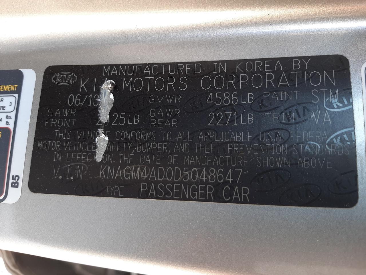 Photo 10 from auction – 2013 KIA OPTIMA HYB with VIN KNAGM4AD0D5048647