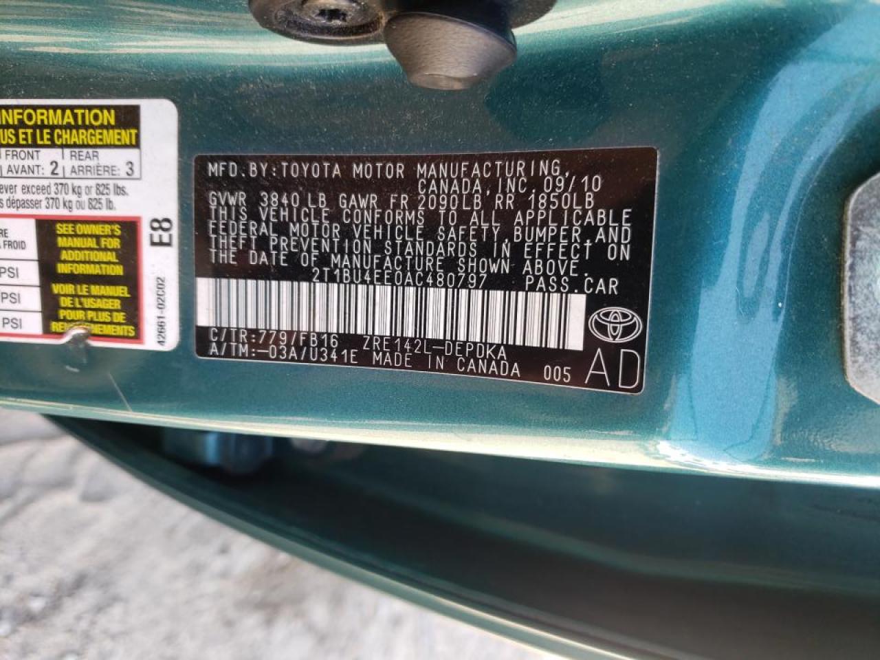 Photo 10 from auction – 2010 TOYOTA COROLLA BA with VIN 2T1BU4EE0AC480797