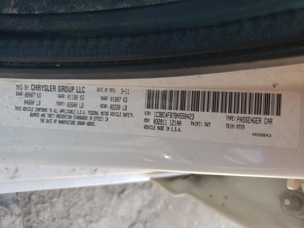 Photo 10 from auction – 2011 CHRYSLER 200 LX with VIN 1C3BC4FB7BN558423