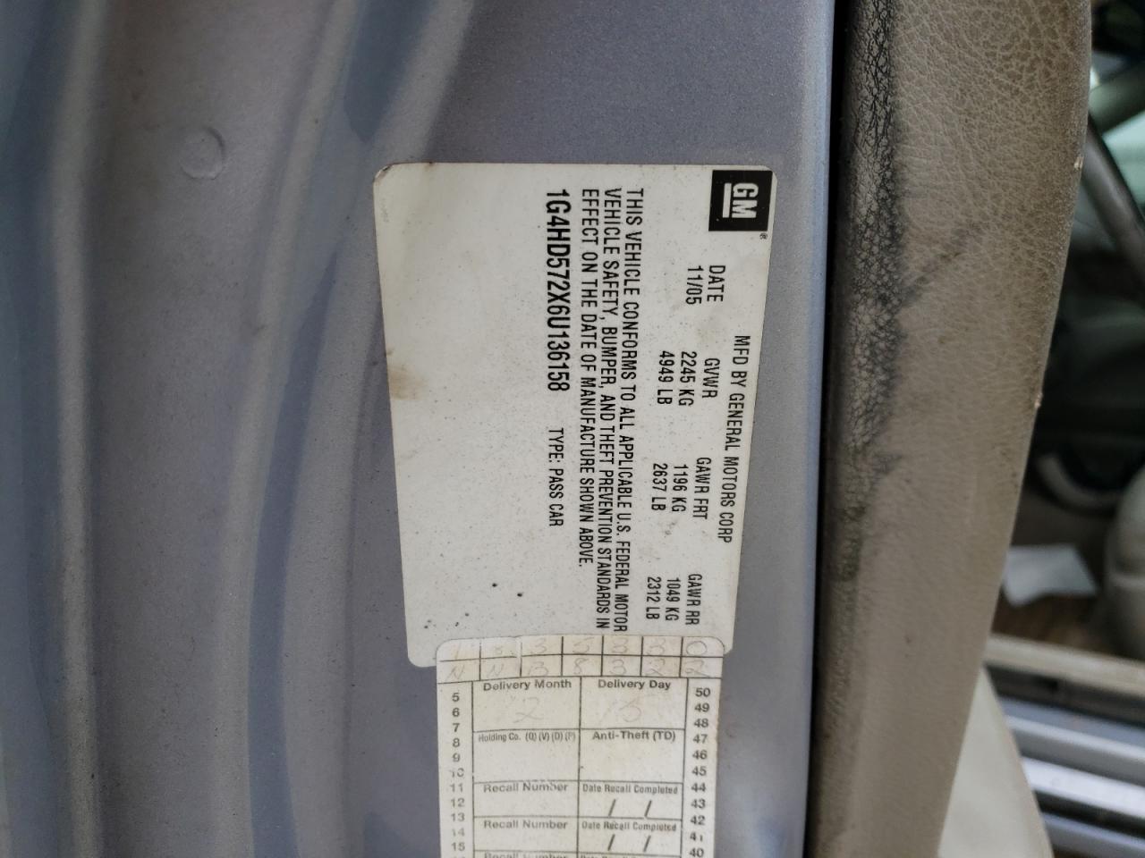 Photo 10 from auction – 2006 BUICK LUCERNE CX with VIN 1G4HD572X6U136158