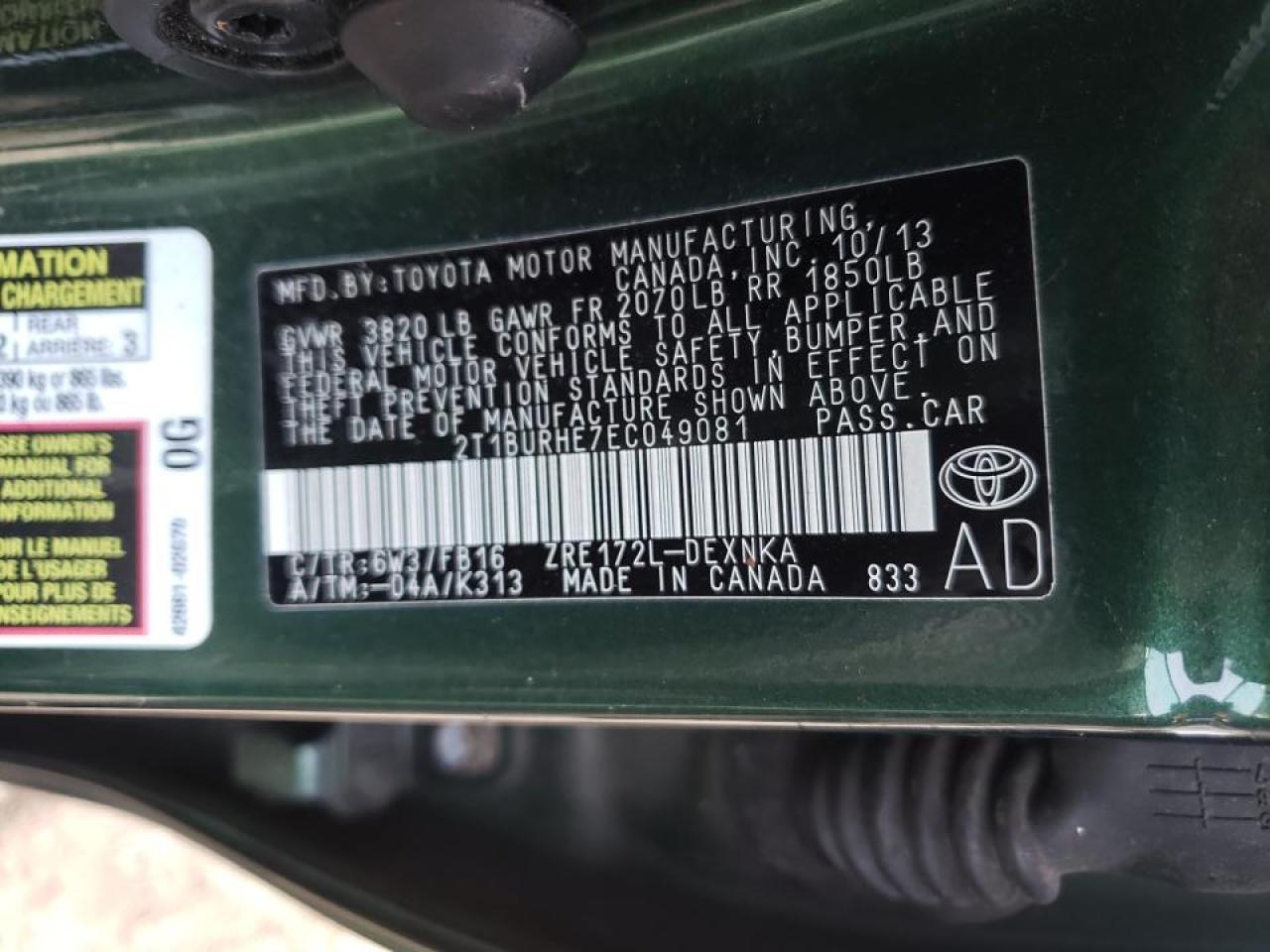 Photo 10 from auction – 2014 TOYOTA COROLLA L with VIN 2T1BURHE7EC049081