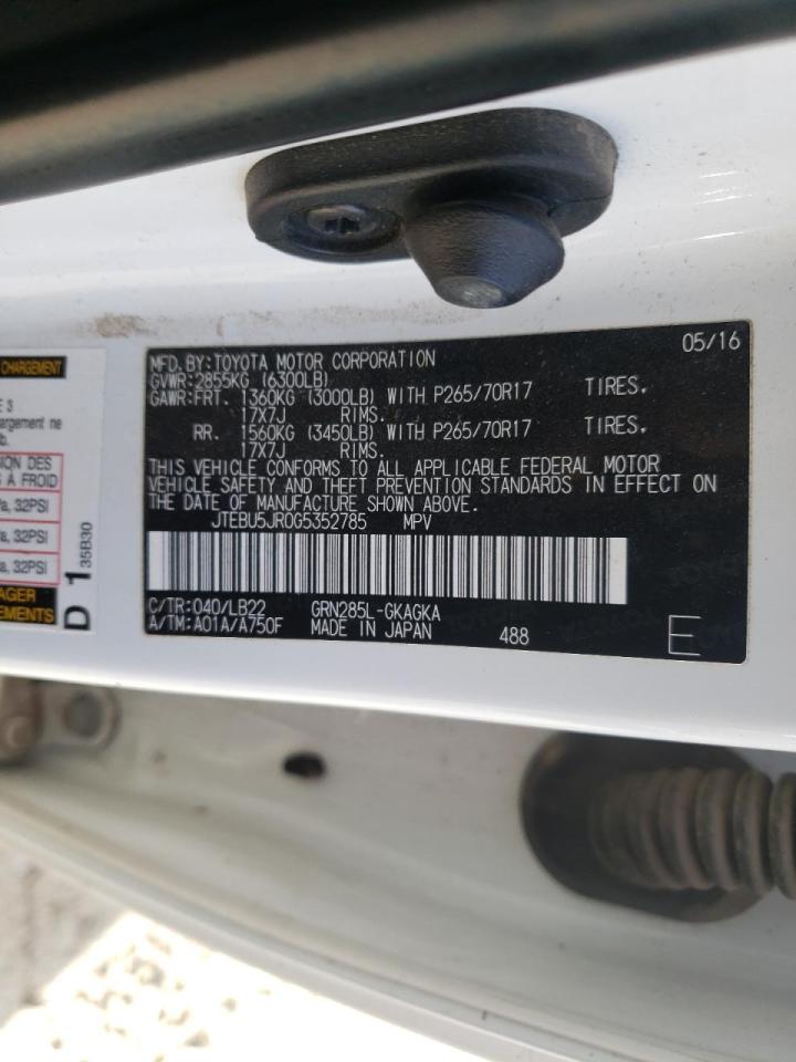 Photo 20 from auction – 2016 TOYOTA 4RUNNER SR with VIN JTEBU5JR0G5352785