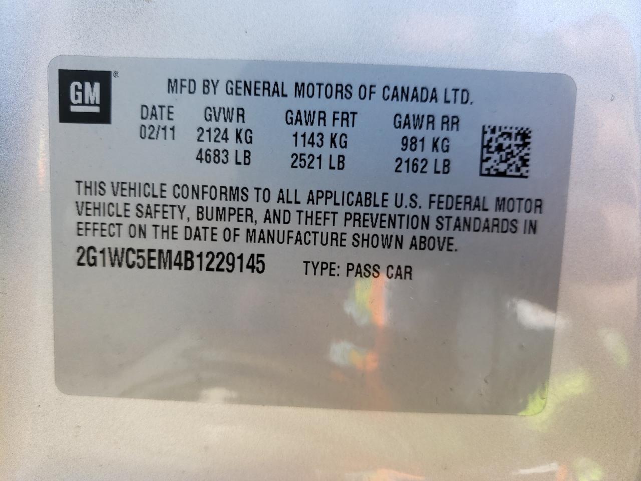 Photo 10 from auction – 2011 CHEVROLET IMPALA LTZ with VIN 2G1WC5EM4B1229145