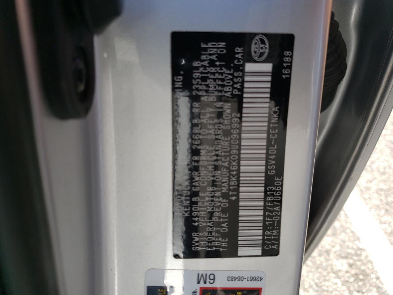 Photo 10 from auction – 2009 TOYOTA CAMRY SE with VIN 4T1BK46K09U096992