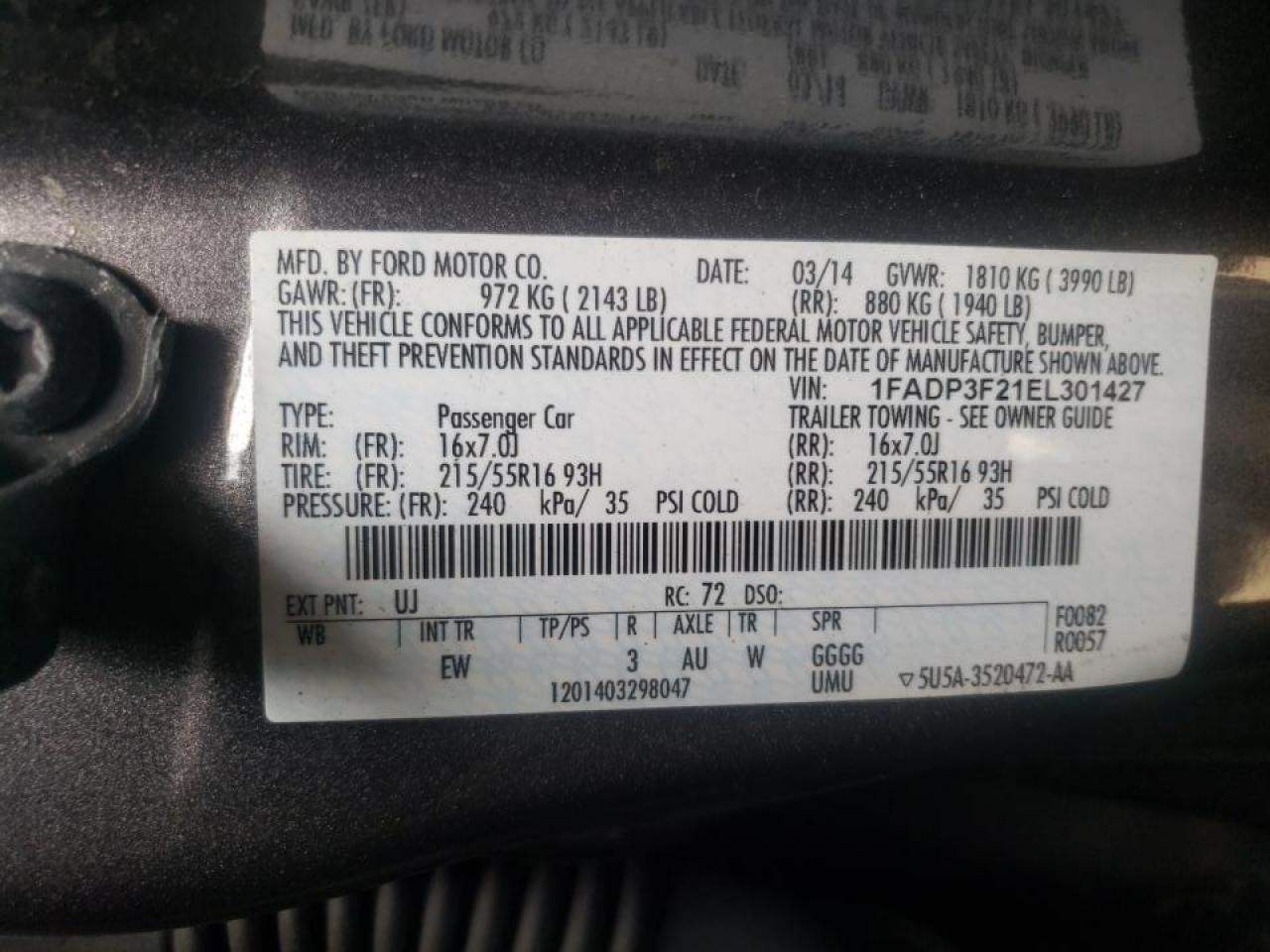 صورة رقم 10 من المزاد - 2014 FORD FOCUS SE مع VIN 1FADP3F21EL301427