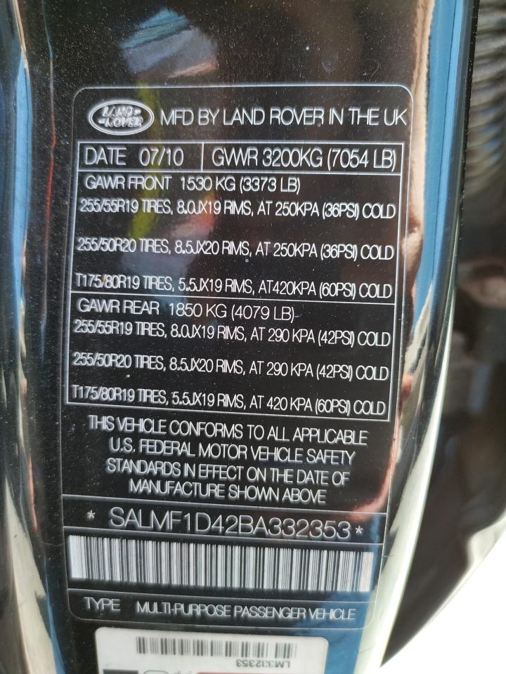 Photo 10 from auction – 2011 LAND ROVER RANGE ROVE with VIN SALMF1D42BA332353