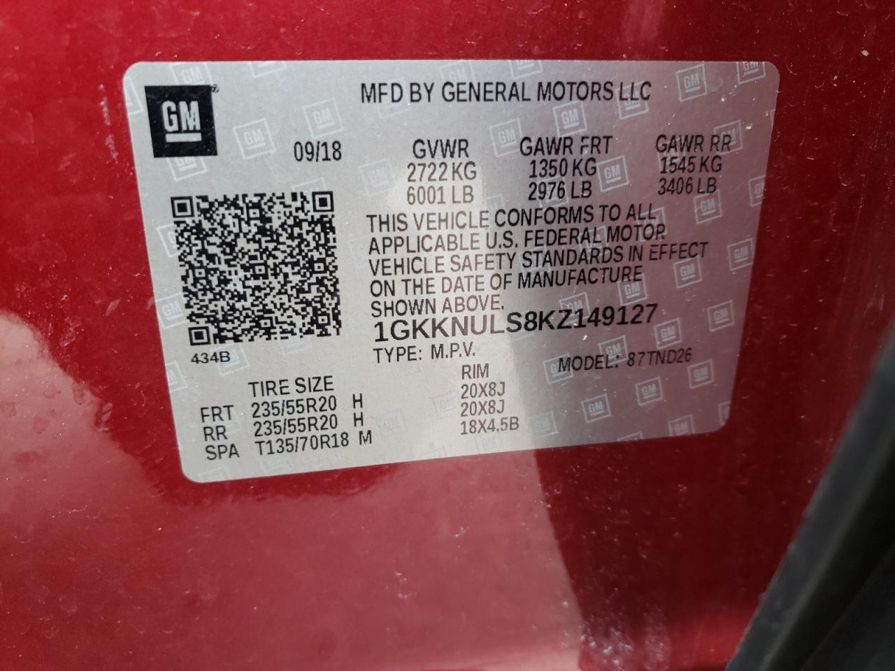Photo 10 from auction – 2019 GMC ACADIA SLT with VIN 1GKKNULS8KZ149127