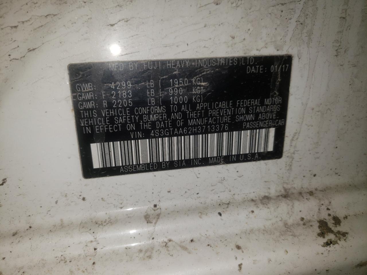 Photo 10 from auction – 2017 SUBARU IMPREZA with VIN 4S3GTAA62H3713376