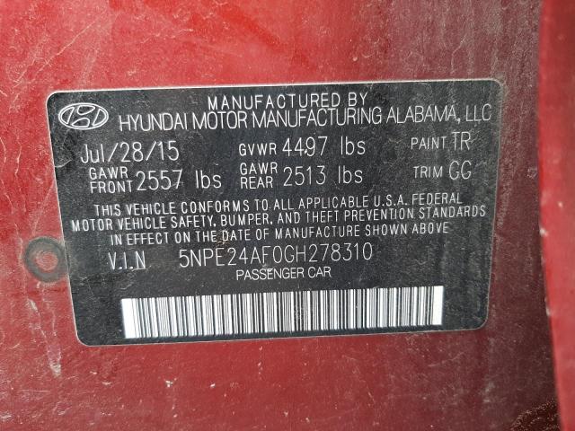 Photo 10 from auction – 2016 HYUNDAI SONATA SE with VIN 5NPE24AF0GH278310