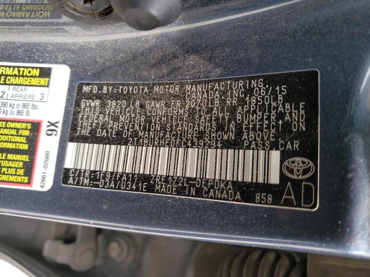 Photo 10 from auction – 2015 TOYOTA COROLLA L with VIN 2T1BURHE0FC439294