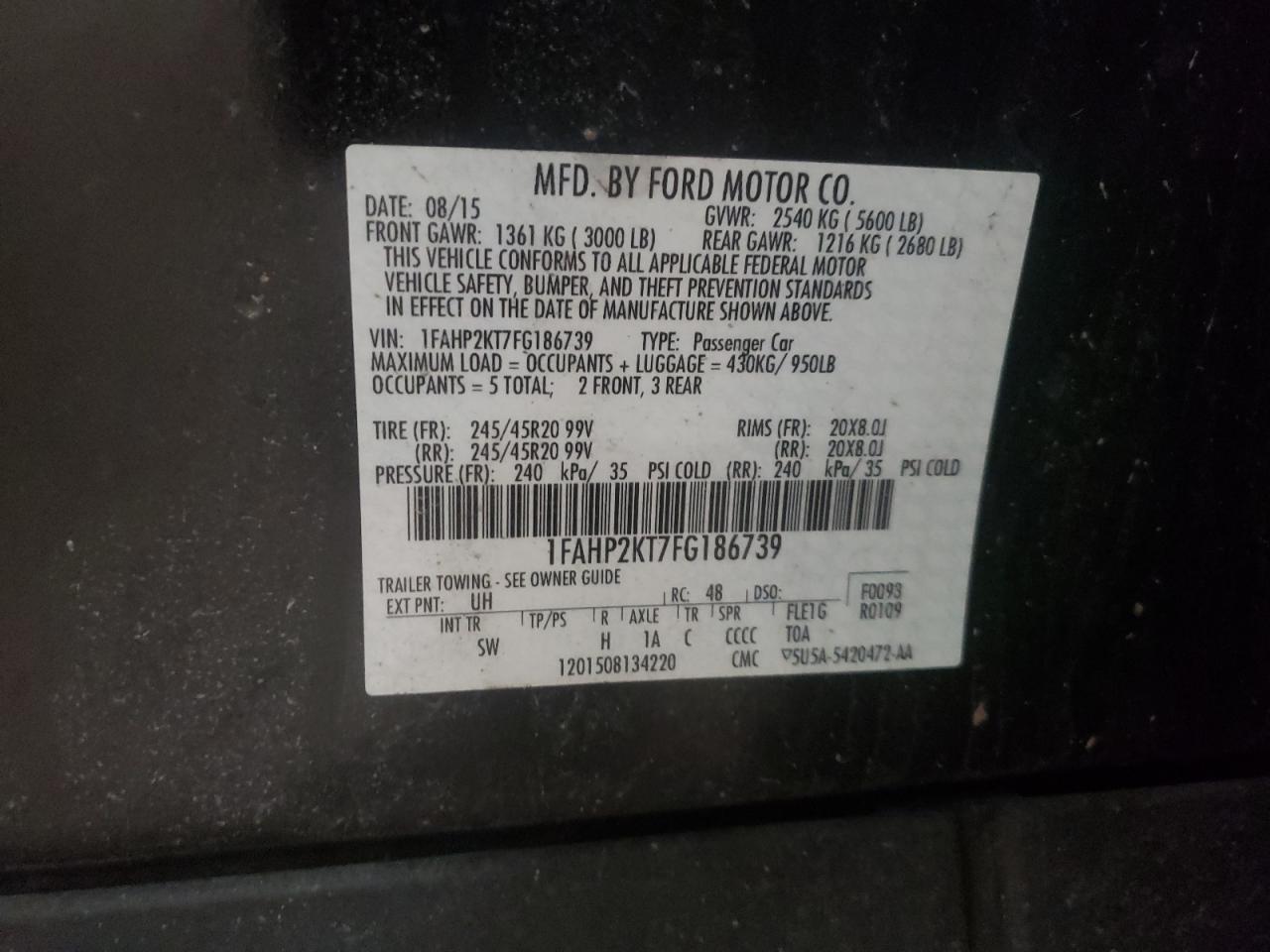 Photo 10 from auction – 2015 FORD TAURUS SHO with VIN 1FAHP2KT7FG186739