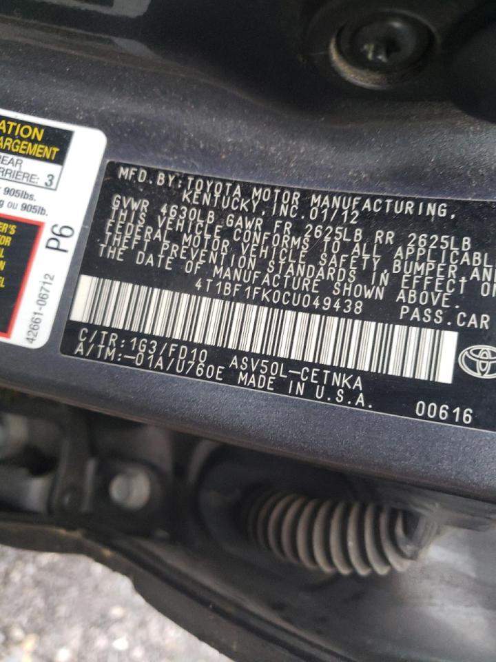 Photo 10 from auction – 2012 TOYOTA CAMRY BASE with VIN 4T1BF1FK0CU049438