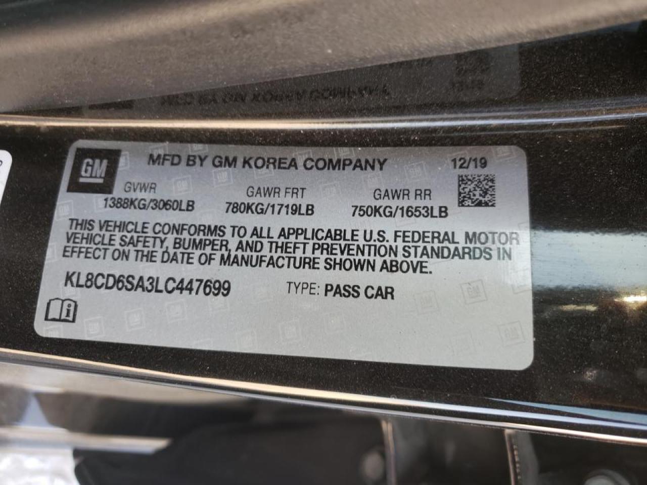 Photo 10 from auction – 2020 CHEVROLET SPARK 1LT with VIN KL8CD6SA3LC447699