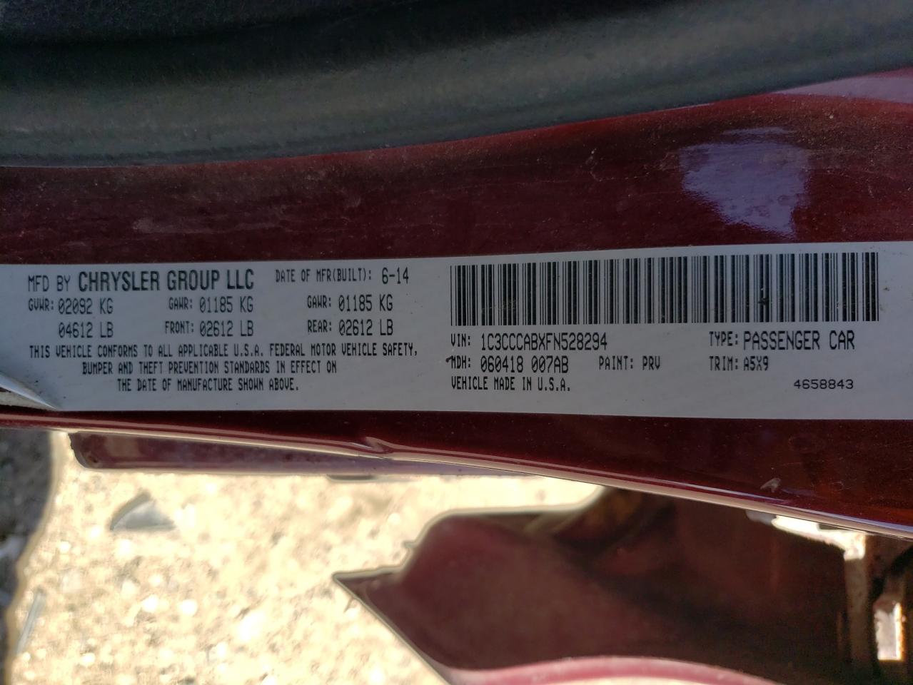 Photo 10 from auction – 2015 CHRYSLER 200 LIMITE with VIN 1C3CCCABXFN528294
