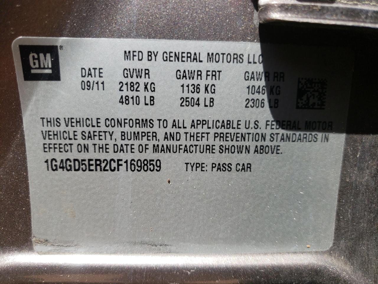 Photo 10 from auction – 2012 BUICK LACROSSE P with VIN 1G4GD5ER2CF169859