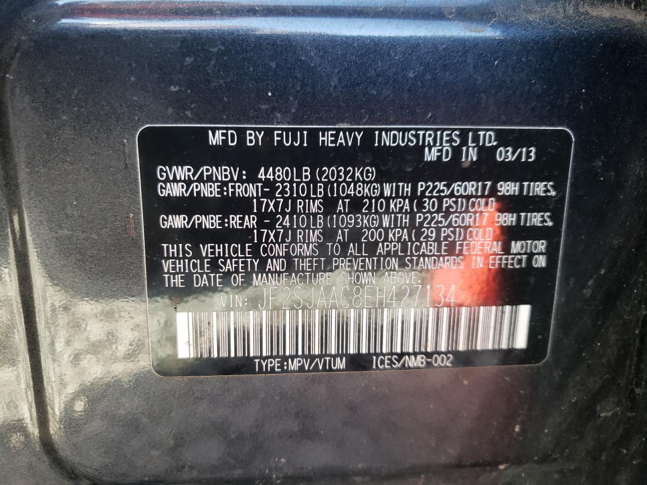 Photo 10 from auction – 2014 SUBARU FORESTER 2 with VIN JF2SJAAC8EH427134