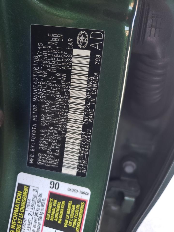 Photo 10 from auction – 2015 TOYOTA COROLLA L with VIN 2T1BURHE4FC345256