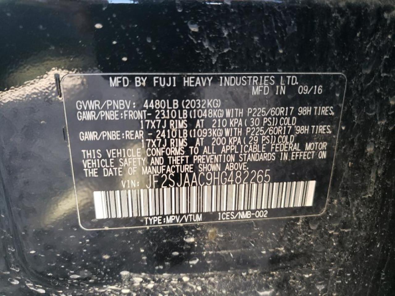 Photo 10 from auction – 2017 SUBARU FORESTER 2 with VIN JF2SJAAC9HG482265