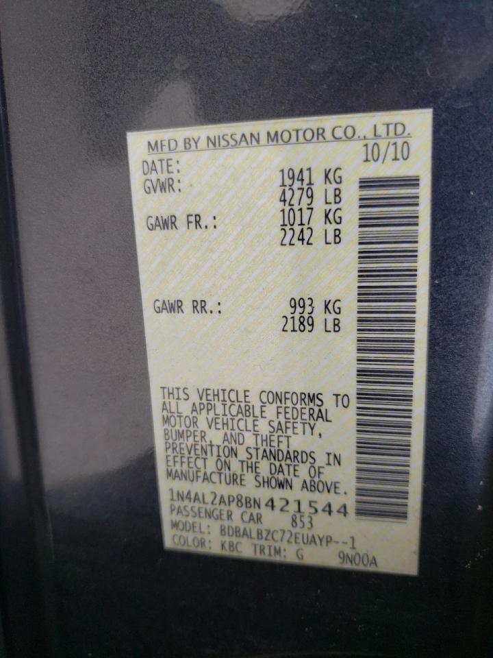 Photo 10 from auction – 2011 NISSAN ALTIMA BAS with VIN 1N4AL2AP8BN421544