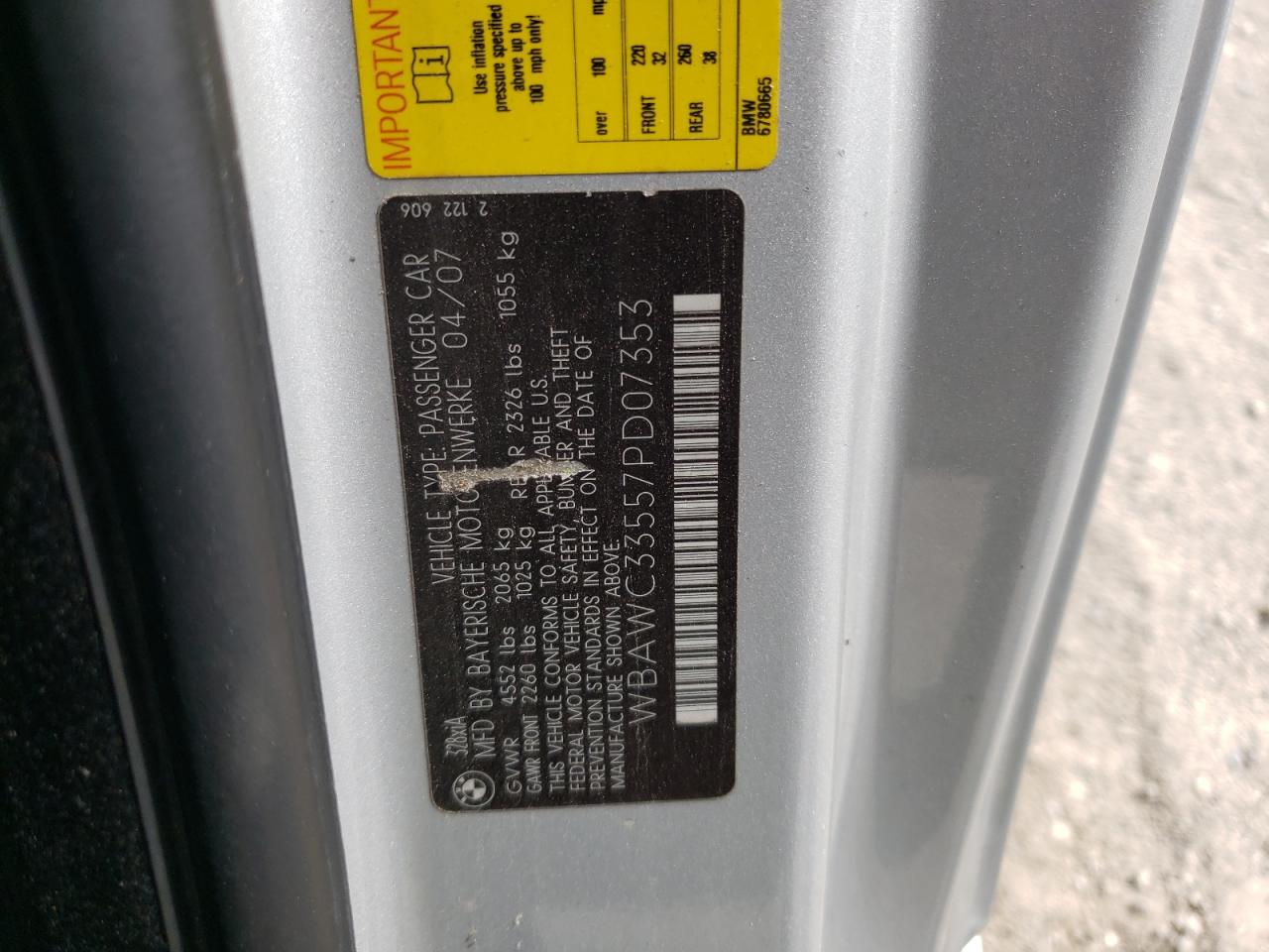 Photo 10 from auction – 2007 BMW 328 XI with VIN WBAWC33557PD07353