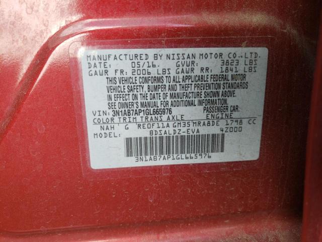 Photo 10 from auction – 2016 NISSAN SENTRA S with VIN 3N1AB7AP1GL665976