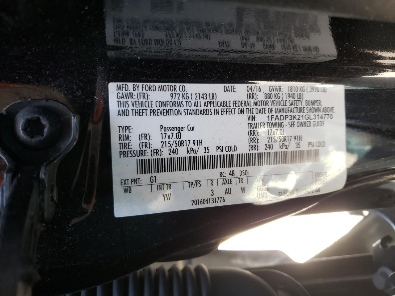 Photo 10 from auction – 2016 FORD FOCUS SE with VIN 1FADP3K21GL314770