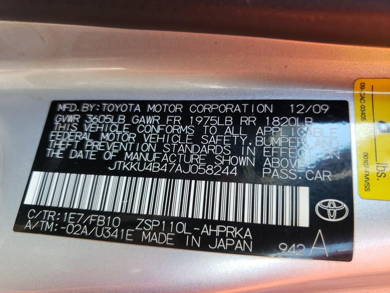 Photo 10 from auction – 2010 TOYOTA SCION XD with VIN JTKKU4B47AJ058244