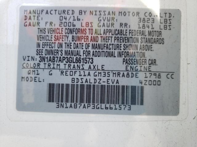 Photo 10 from auction – 2016 NISSAN SENTRA S with VIN 3N1AB7AP3GL661573