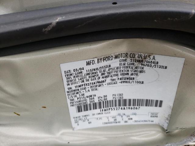 Photo 10 from auction – 2004 FORD TAURUS SES with VIN 1FAFP55274A196067
